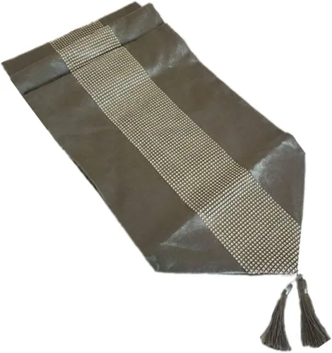 Miniatura 2 de Camino de mesa de 13 x 72 pulgadas con tira de diamantes y borlas (gris)