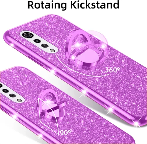 Miniatura 5 de nancheng Funda de teléfono con purpurina para LG Velvet 5G (LM-G900)/LG Velvet 5G UW Funda de TPU suave con anillo giratorio de 360°, funda