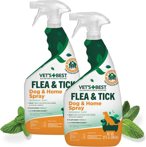 Vet's Best Spray para pulgas y garrapatas para el hogar, tratamiento de pulgas y garrapatas a base de plantas para perros y uso en interiores, spray