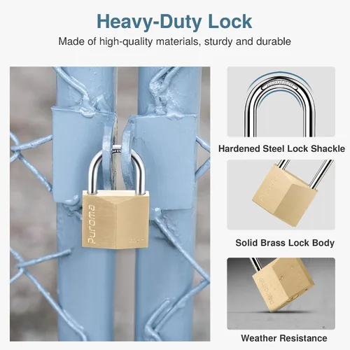Miniatura 3 de Puroma 1 Paquete Candado con Llave Impermeable de Latón Sólido, Candado de 1.1 Pulgadas con Llaves para Cobertizos, Unidad de Almacenamiento