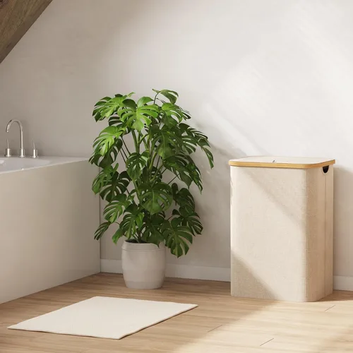 Miniatura 8 de Lifewit Cesta de lavandería de 80 litros con tapa, cestas de ropa para lavandería con asas de bambú y una bolsa de lavandería extraíble, cesta