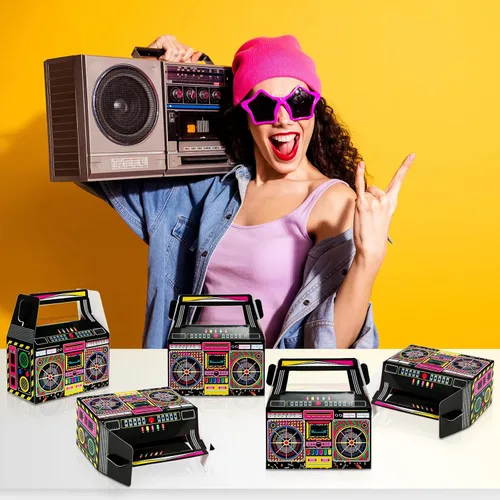 Miniatura 6 de Zonon 24 Piezas Cajas de Favores de Fiesta de los 80s Cajas Boom Box Novedosas de los 90s Decoración de Fiesta Regalo Golosinas Dulces para Centros