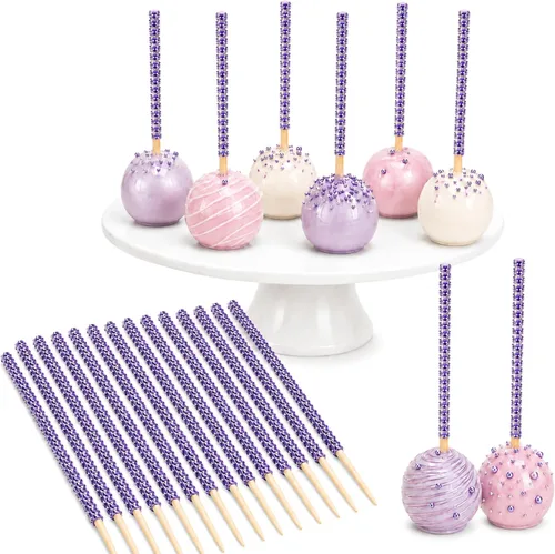 Miniatura 7 de Quotidian Palitos brillantes de bambú con purpurina de durazno de 6 pulgadas (5.9 in) paquete de 24 – caramelo de pastel de manzana caramelo Rosado