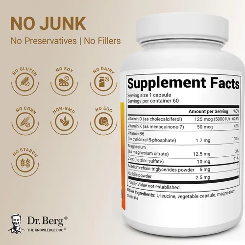 Miniatura 3 de Dr. Berg Fuerza Máxima 2-en-1 Vitamina D3 K2 5000 IU D3 Derivado Naturalmente 4 Veces Probado y Verificado en Laboratorio Fórmula de Alta