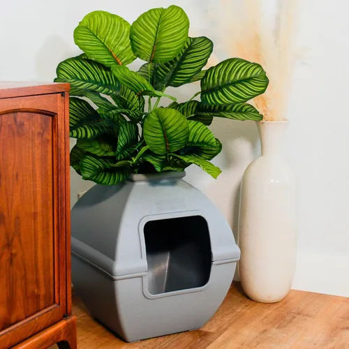 Miniatura 13 de Good Pet Stuff Caja de arena oculta para gatos con planta artificial, maceta cuadrada decorativa para patio, control de olores con filtro de carbón