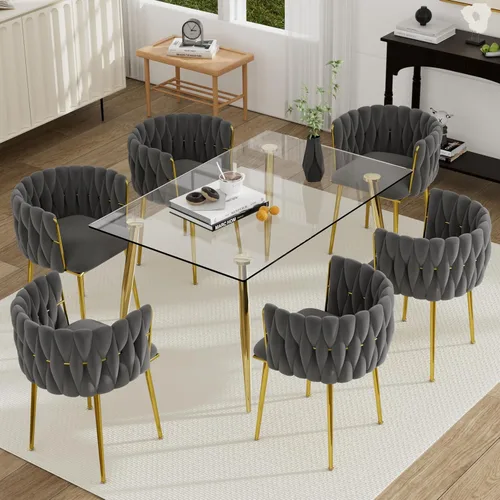 Miniatura 32 de Juego de mesa de comedor de cristal plateado para 2, juego de mesa cuadrada de lujo moderno de 36 pulgadas, juego de mesa de cocina minimalista de 3