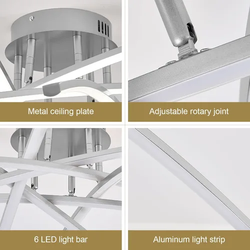 Miniatura 2 de Lámpara de Techo Semiempotrada, Candelabro LED Regulable de 32.8" Luminaria de Techo Moderna Regulable con Control Remoto de 6 Luces para Sala