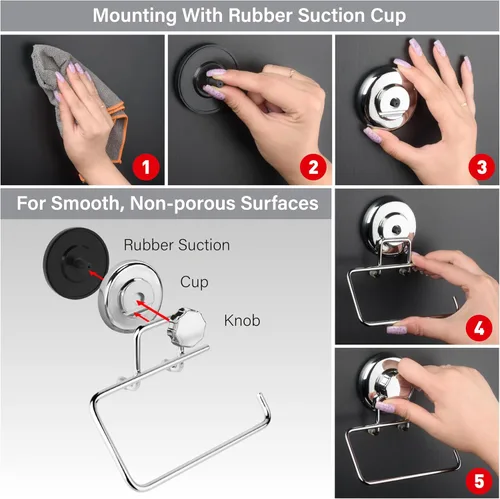 Miniatura 4 de HASKO accessories - Potente soporte de papel higiénico con ventosa al vacío - Dispensador de rollos de papel higiénico de acero inoxidable