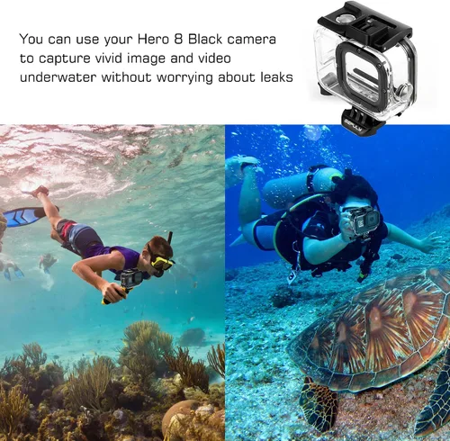 Miniatura 6 de GEPULY Carcasa impermeable para GoPro Hero 8 Negro, doble ranura para zapata fría protectora subacuática carcasa para GoPro Hero 8 Cámara de acción