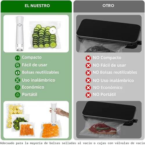 Miniatura 3 de Sellador al vacío para alimentos, máquina selladora al vacío portátil compacta con 30 bolsas reutilizables para preservación 10X y frescura Blanco