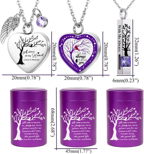 Miniatura 2 de RIPFEVURN Pequeñas mini urnas para cenizas humanas, recuerdo para adultos, hembra, hombre, árbol de la vida, joyería de cremación, collares de urna
