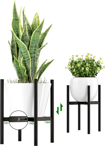 EKNITEY Soporte ajustable para macetas: soporte de flores moderno para interiores y exteriores, organizador de plantas de metal, soporte para Negro
