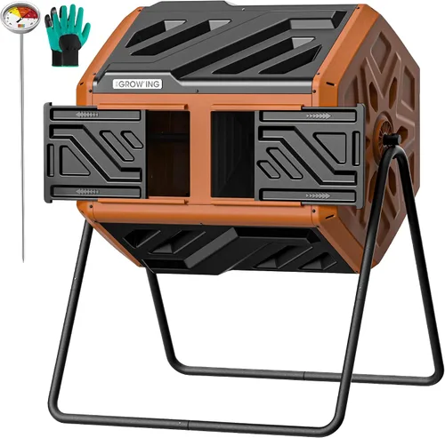Miniatura 11 de THE GROW'ING Contenedor de compostaje actualizado de 43 galones para exteriores, compostador giratorio de montaje rápido, compostador de doble