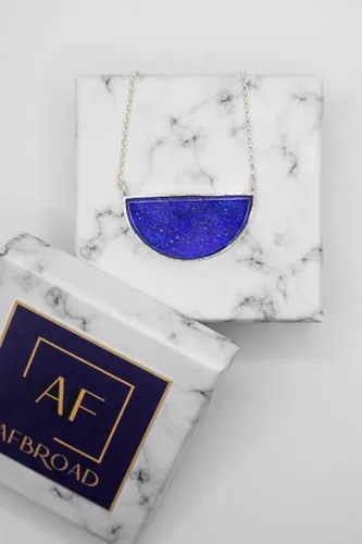 Miniatura 7 de Collar de lapislázuli azul afgano 100% natural y original con colgante de plata 925 de 19 pulgadas para niñas, mujeres y novias para el día de San