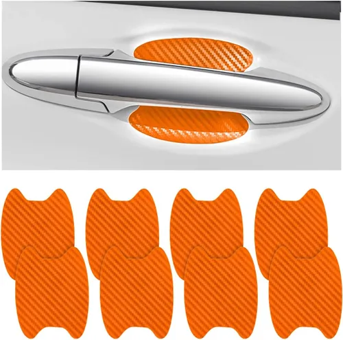Miniatura 11 de 8 unidades de calcomanías para manija de puerta de coche, protector antiarañazos de fibra de carbono para taza de puerta de coche, película