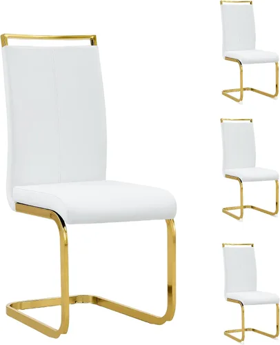 Miniatura 18 de Juego de 6 sillas de comedor modernas, de piel sintética, con respaldo alto, elegantes sillas sin brazos con tubo en forma de C, patas de metal