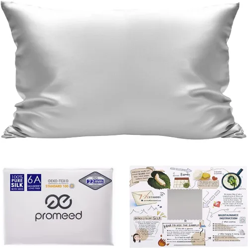 Miniatura 23 de PROMEED Funda de almohada de seda negra de grado 6A+ con cremallera, 23 fundas de almohada de seda de morera natural Momme para cabello y piel, Negro