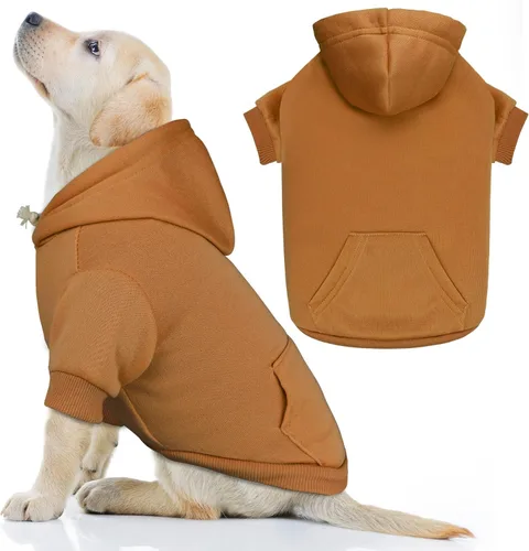 Miniatura 22 de Suéteres para perros grandes, suéter con capucha para perro de vellón cepillado suave sólido, ropa para mascotas, sudadera con capucha para mascotas