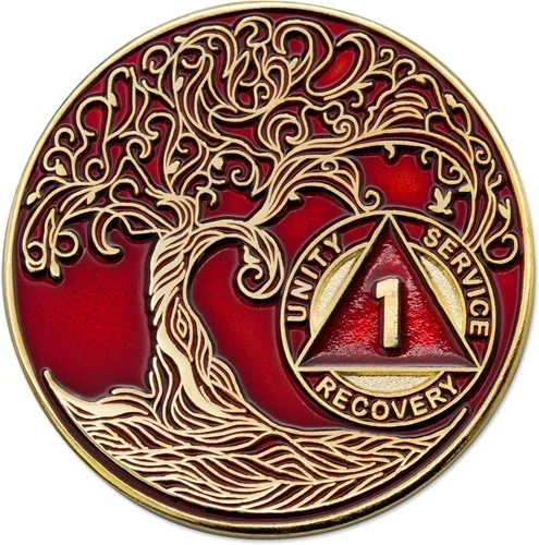 Miniatura 217 de 20 Year Sobriety Mint Twisted Tree of Life - Medallón de recuperación AA chapado en oro, fichas y fichas, color negro