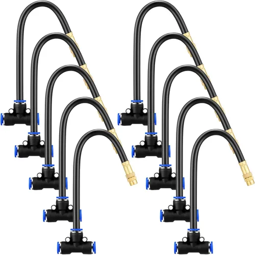 Miniatura 12 de Zonon 15 boquillas de nebulización de latón en T con manguera integrada de 4 pulgadas para tubos de 0.32 pulgadas/0.315 in, rotación de 360 grados