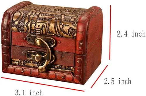 Miniatura 2 de OBTANIM Cajas de joyería pequeñas vintage, caja de almacenamiento de madera hecha a mano de 3 pulgadas con cerradura de metal, caja de regalo