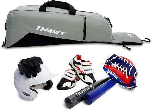 Miniatura 3 de PHINIX Bolsa de mano para béisbol T Ball - Sostiene bate, casco y guante Gris y negro