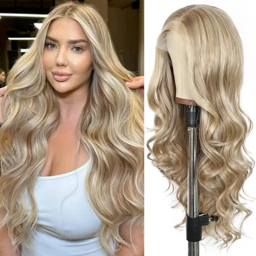 Miniatura 23 de SAPPHIREWIGS Peluca rubia con encaje frontal, pelucas largas y onduladas para mujer, pelucas de color rubio ceniza, resistentes al calor, para Mix