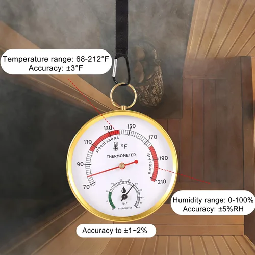 Miniatura 4 de Termómetro de sauna, termómetro 2 en 1 Fahrenheit e higrómetro, medidor de temperatura colgante, monitor de humedad de temperatura con cordón