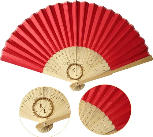 Abanicos de mano plegables personalizados, abanicos de fiesta de grabado, abanicos de seda personalizados a granel regalos de fiesta de boda Rojo