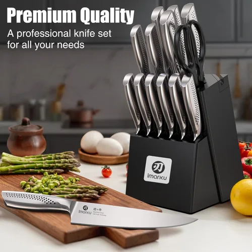 Miniatura 7 de imarku® Juego de cuchillos de cocina, 15 piezas, juego de cuchillos japoneses con bloque, juego de cuchillos de chef ultra afilados premium