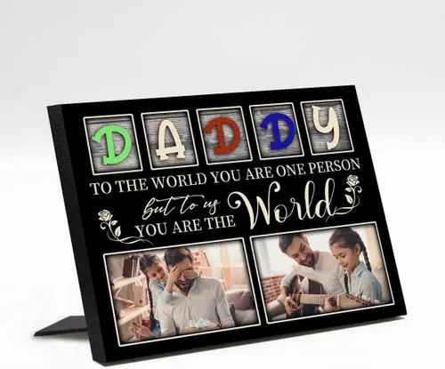 Miniatura 8 de InterestPrint Panel de fotos personalizado para papá y nombre para exhibición de mesa Daddy to Us You're the World, marco de fotos personalizado