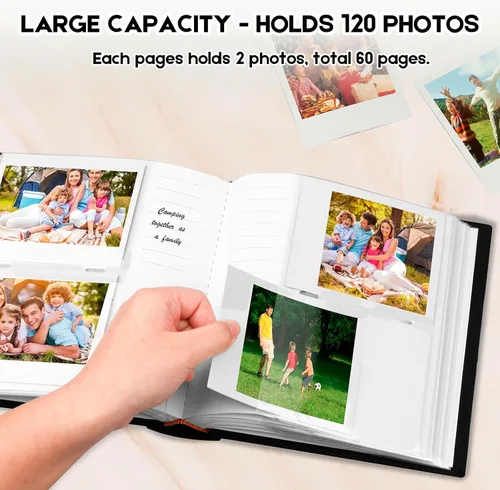 Miniatura 3 de Álbum de fotos para cámara Fujifilm Instax Wide 300, cubierta de lino, álbum de 120 bolsillos con espacio para escribir para cámara instantánea
