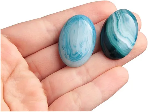 Acxico Cabujón curativo de 2 piedras preciosas de ónix azul con piedras preciosas para el pulgar y chakras