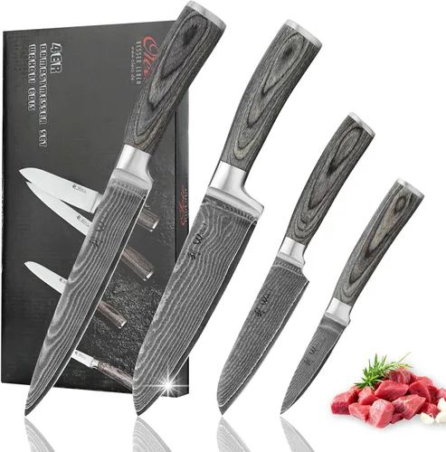 Miniatura 10 de Wakoli EDIS - Juego de cuchillos de damasco de 3 piezas, cuchillos de cocina profesionales con cuchillas de núcleo VG10, acero de Damasco de 67