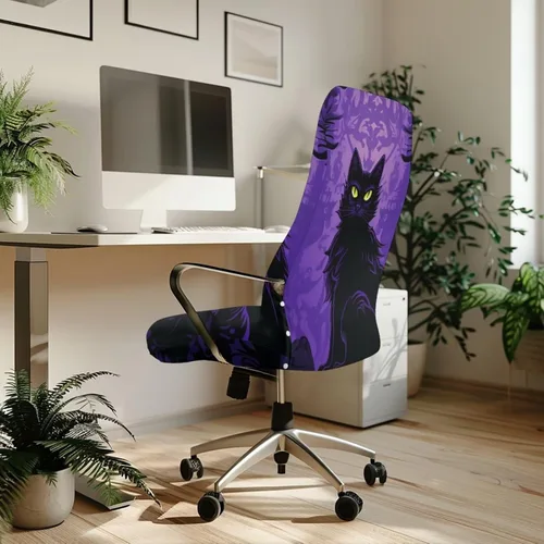 Miniatura 3 de Funda para silla de oficina de gato negro con brazos, elástica, a prueba de mascotas, antideslizante, todo en uno, decoración de escritorio de gato