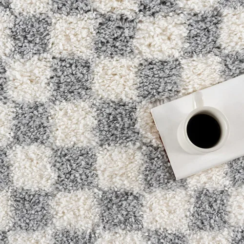 Miniatura 9 de nuLOOM Adelaide Gris Claro/Crema, 3 x 5 pies, a cuadros, shag, suave y acogedor, para alto tráfico, resistente a las manchas, fácil de limpiar