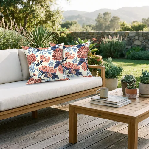 Miniatura 862 de Juego de 2 almohadas para exteriores de 16 x 16 pulgadas, repelentes al agua con interiores, para muebles de patio, hogar, jardín, geometría bohemia