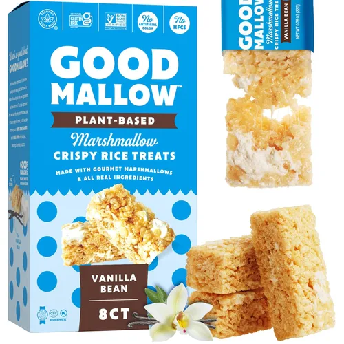 Miniatura 8 de GoodMallow Treats Veganos Crujientes de Arroz Envueltos Individualmente Caja de 8, Bocadillos Veganos Kosher, Aperitivos Sin Gluten Sin Lácteos