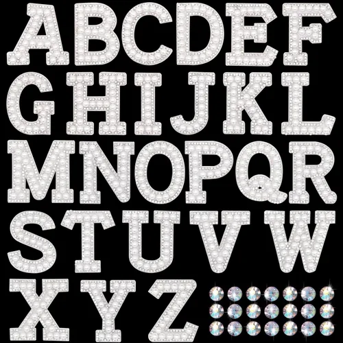 Parche de letras A-Z para planchar con diamantes de imitación brillantes de perlas del alfabeto inglés, parche de costura para vestido de novia,