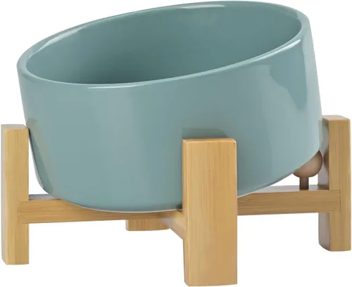 Miniatura 36 de SPUNKYJUNKY Cuenco de cerámica inclinado de 15° para perros y gatos con soporte de madera, cuenco inclinado para comida y agua para bulldog Blanco
