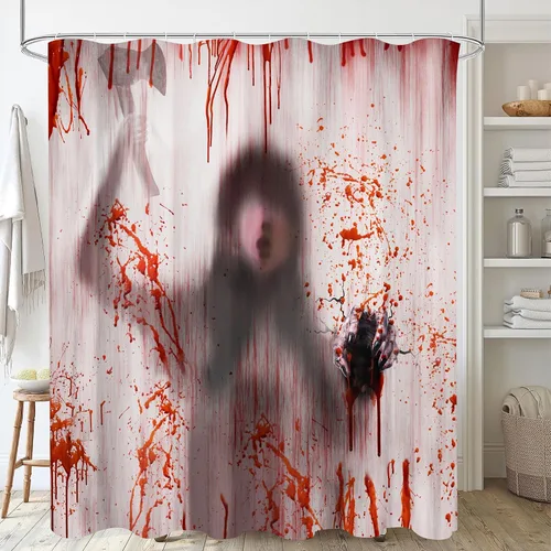 Miniatura 11 de Cortina de ducha de Halloween, calabazas de Halloween, cortinas de ducha de murciélago negro para baño, 72 x 72 pulgadas Bate negro