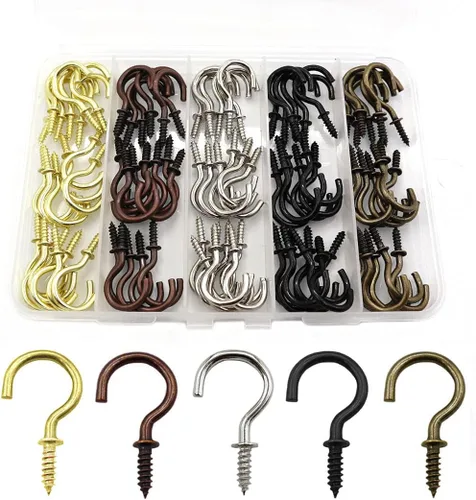 100 ganchos de tornillo, gancho giratorio de metal de 7/8 pulgadas, luces de Navidad, ganchos de joyería colgantes para patio, 5 colores (oro,