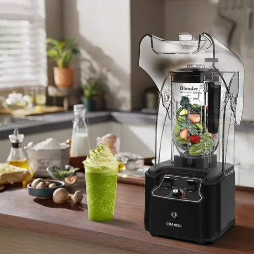 Miniatura 8 de CRANDDI Licuadora comercial silenciosa con escudo insonorizado, licuadoras profesionales de 2200 vatios para cocina con tarro de 80 onzas y Negro