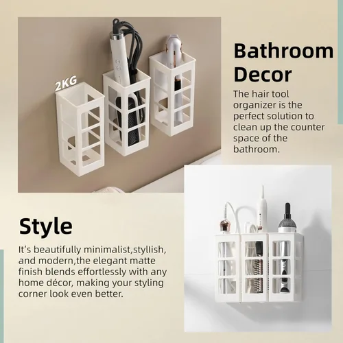 Miniatura 2 de Juego de 2 organizadores de herramientas para el cabello para montaje en pared, organizador de herramientas de pelo de baño colgante para rizador