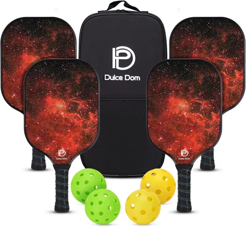 Miniatura 23 de Dulce DOM Juego de 2/4 palas de pickleball aprobadas por USAPA, 4 bolas de pickleball para interiores y exteriores, raqueta de superficie de fibra
