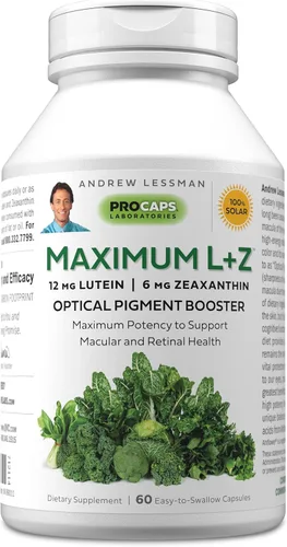 ANDREW LESSMAN Maximum L+Z 60 cápsulas blandas - 12 mg de luteína, 6 mg de zeaxantina, nutrientes clave para apoyar la salud ocular y cerebral, y