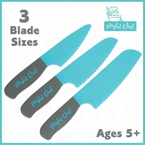 Miniatura 2 de Playful Chef: Juego de cuchillos de seguridad para niños, 3 cuchillos, cuchillas de plástico con bordes dentados, seguros para manos pequeñas, a