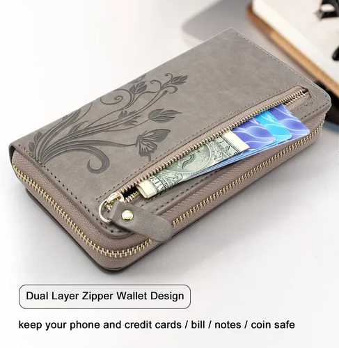 Miniatura 4 de Funda compatible con iPhone 15 Plus/iPhone 14 Plus, Crossbody con doble cremallera desmontable de cuero tipo cartera funda para teléfono
