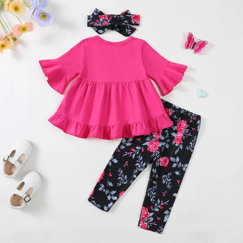 Miniatura 18 de Kucnuzki Conjunto de ropa para bebé niña pequeña, camisa de manga con volantes, pantalón floral, ropa de otoño e invierno para niña