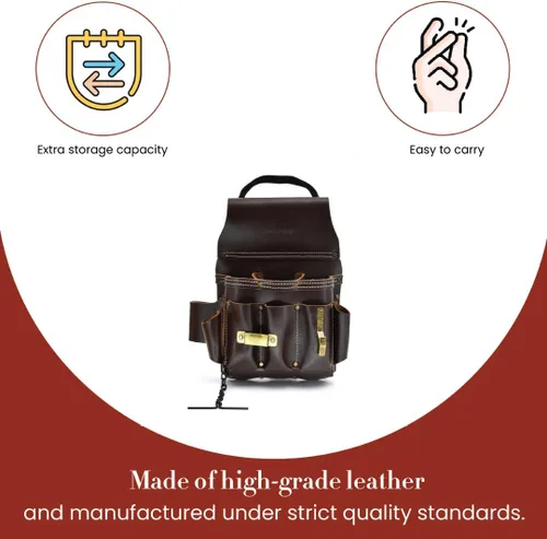 Miniatura 6 de Style n Craft 10-Pocket Electrician's Tool Pouch, Heavy-Duty Leather with Metal Tape Clip, Metal Tape Chain and Fixed Snap, Durable Full-Grain